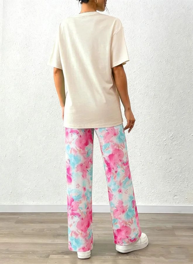 Take Two Multi Women Solid T-Shirt and Printed Pyjama Set for Women | Best Price UAE